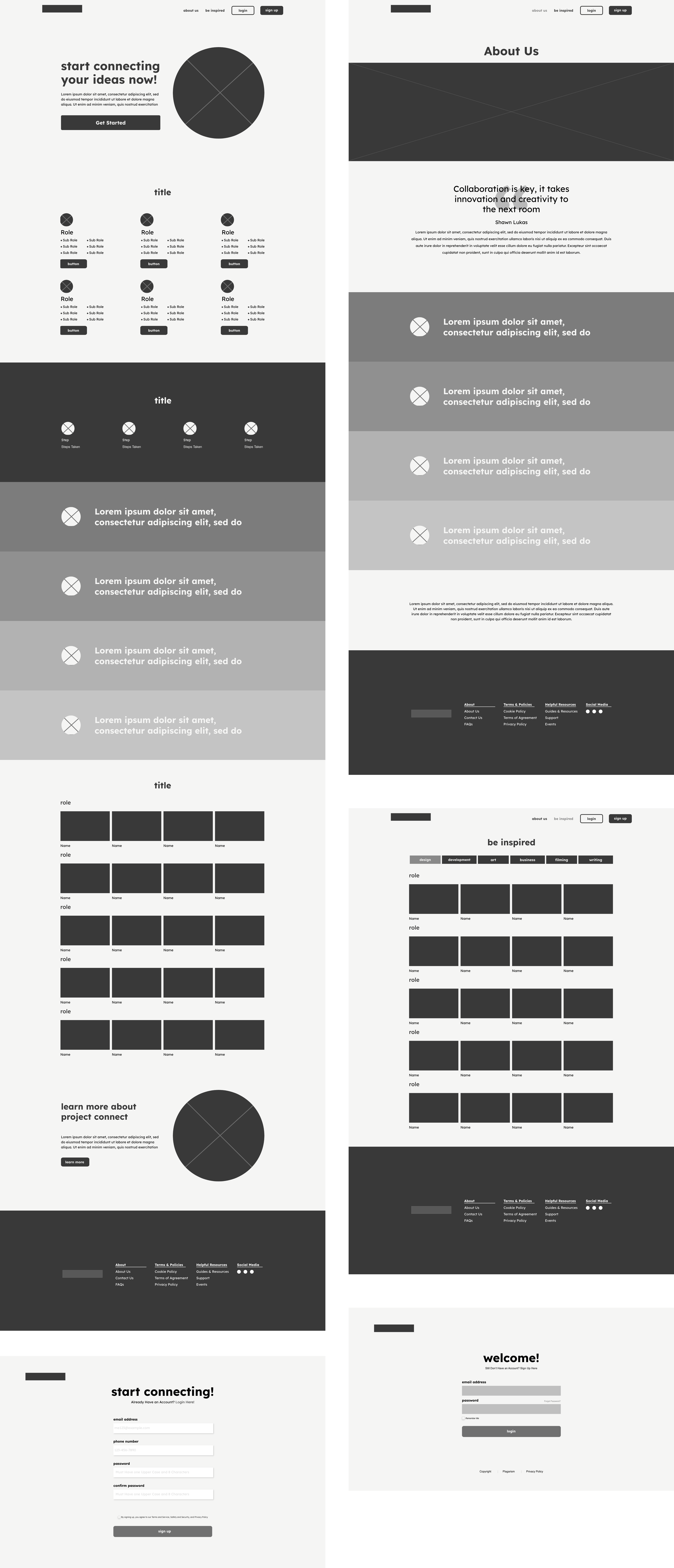 Landing Page Wireframes