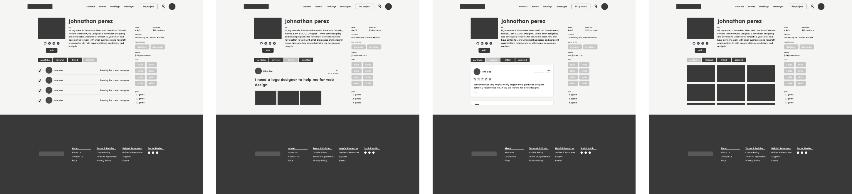 User Profile Wireframes
